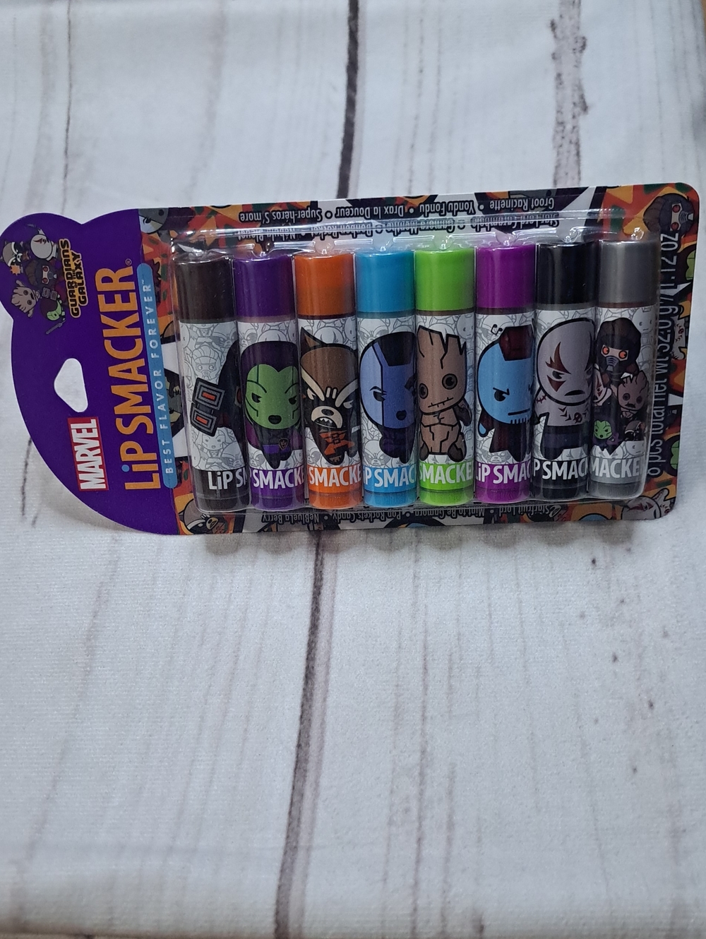 Marvel Guardians Lip Smacker Set - Purple, Orange, Blue, Green, Black, Gray